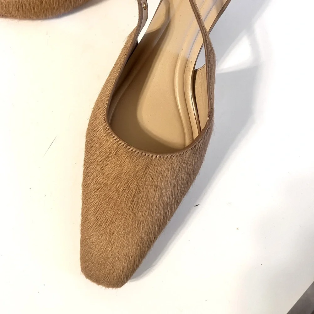 NWOT $116 Antonio Melani Camel Bovine Hair Leather Slingback Pumps - Picture 3 of 7